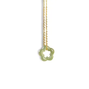 SofiaCreations Genuine Green Hetian Jade Floral Flower Shaped Pendant 18K Gold Dainty Cahin Necklace, Healing Protection Strength Reiki Spiritual Energy Necklace, Adjustable Necklace (Light Green)