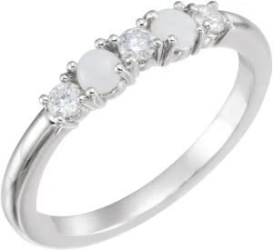 Solid 14k White Gold Opal and 1/5 Cttw Diamond Stackable Wedding Anniversary Ring Band - Size 7 (.20 Cttw) (Width = 1.9mm)
