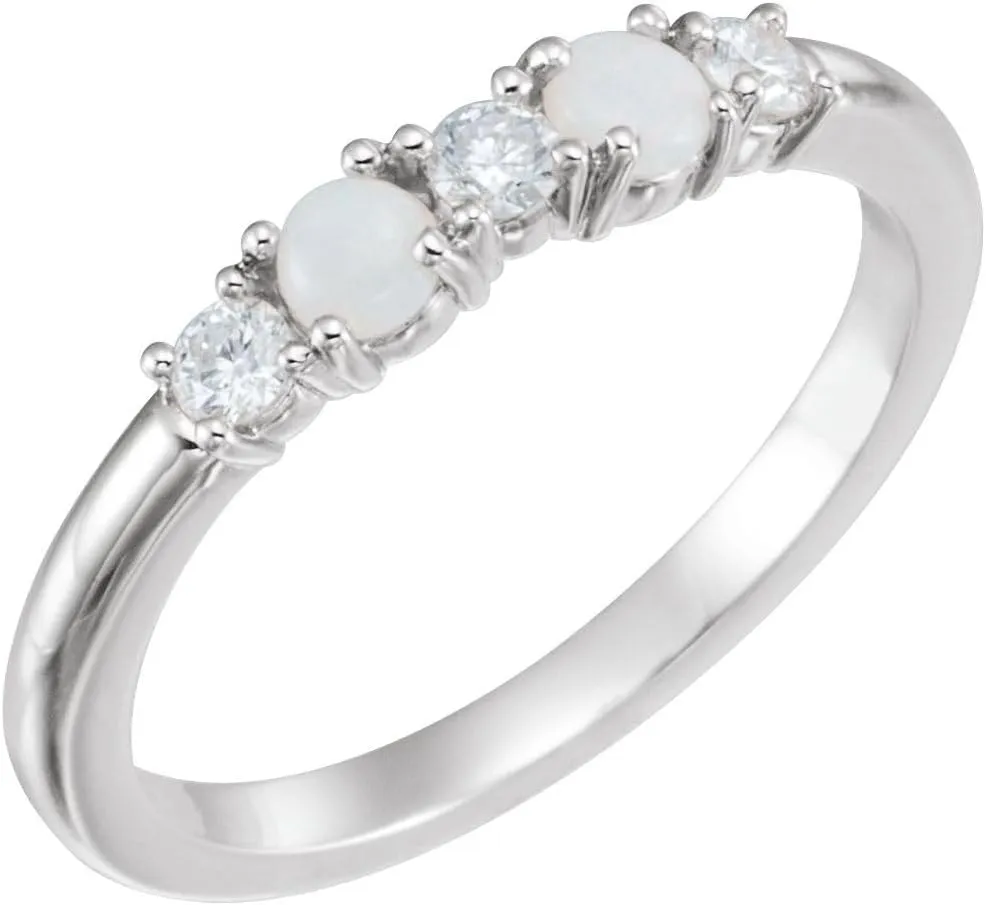 Solid 14k White Gold Opal and 1/5 Cttw Diamond Stackable Wedding Anniversary Ring Band - Size 7 (.20 Cttw) (Width = 1.9mm)