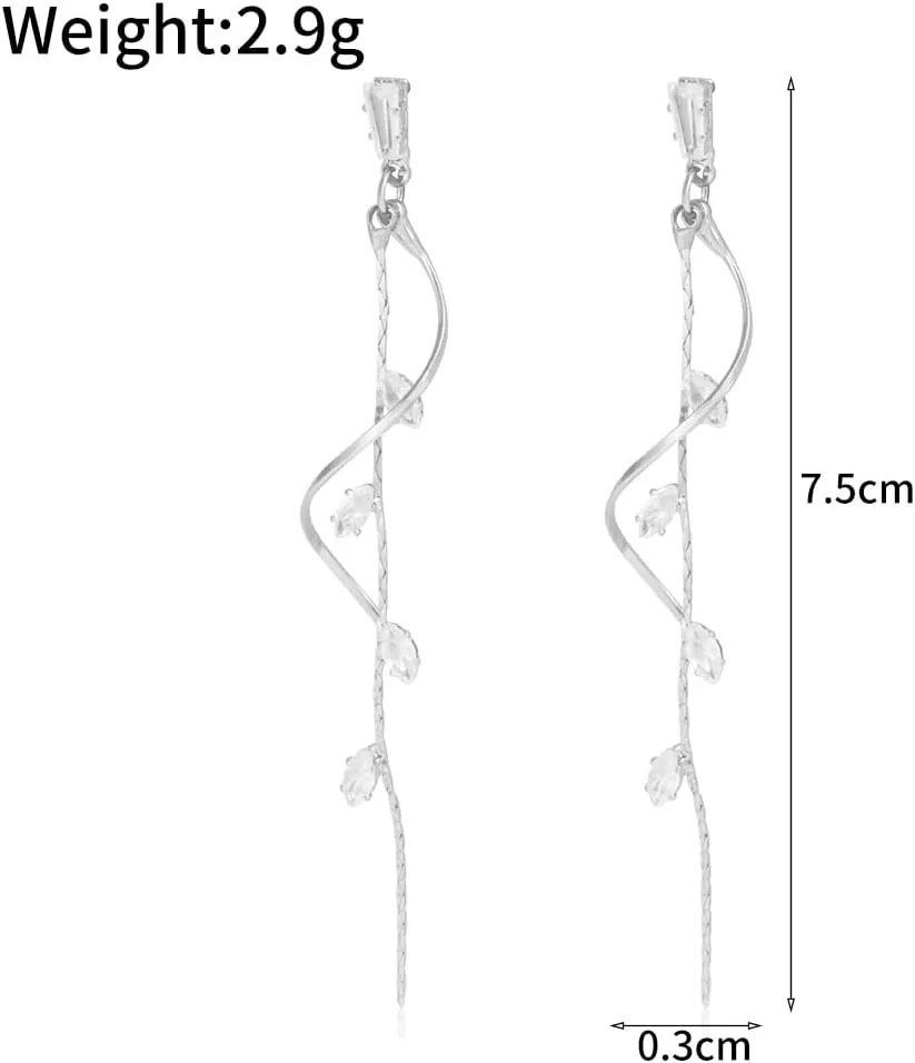 Sparkling Crystal Leaf Dangle Earrings for Women Irregular Gold Geometric Twist Cubic Zirconia Long Tassel Dangly Earrings Trendy Wedding Jewelry Gift