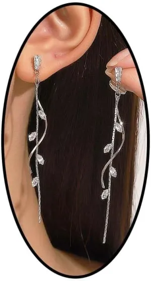 Sparkling Crystal Leaf Dangle Earrings for Women Irregular Gold Geometric Twist Cubic Zirconia Long Tassel Dangly Earrings Trendy Wedding Jewelry Gift