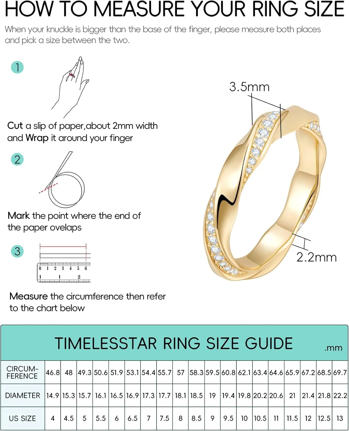 Stackable Eternity Band Rings for Women Wedding, Engagement, Promise, Anniversary | Premium Moissanite D Color VVS1 Clarity 3EX Cut | S925 Sterling Silver 18K Gold Plated Non Tarnish