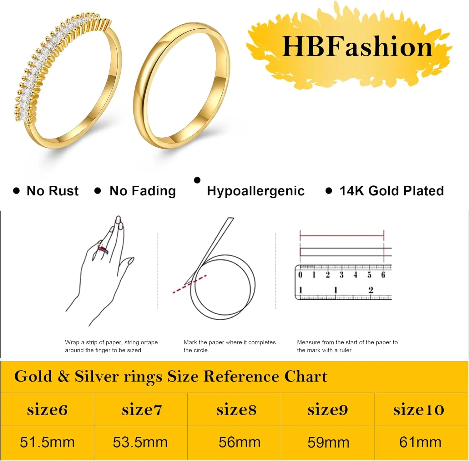 Stackable Rings Gold for Women Non Tarnish Trendy 18K Gold Plated Cubic Zirconia Stacking Ring Gold Jewelry Gifts Size 6/7/8/9/10