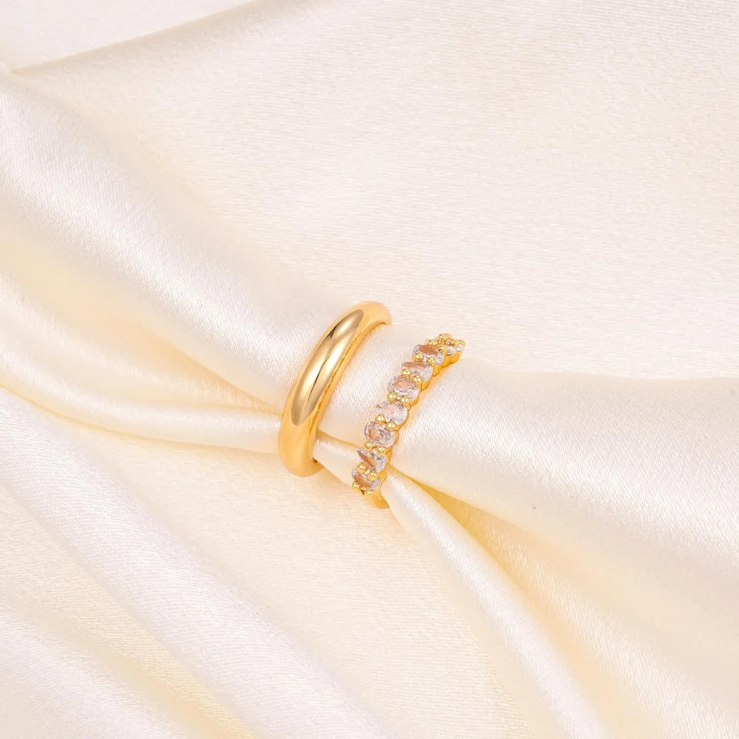 Stackable Rings Gold for Women Non Tarnish Trendy 18K Gold Plated Cubic Zirconia Stacking Ring Gold Jewelry Gifts Size 6/7/8/9/10