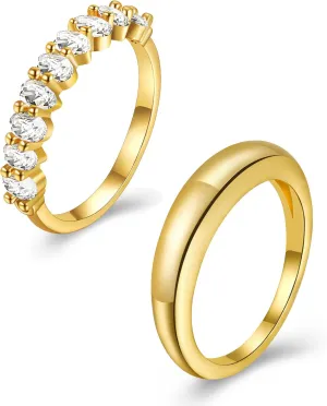 Stackable Rings Gold for Women Non Tarnish Trendy 18K Gold Plated Cubic Zirconia Stacking Ring Gold Jewelry Gifts Size 6/7/8/9/10