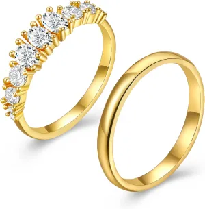 Stackable Rings Gold for Women Non Tarnish Trendy 18K Gold Plated Cubic Zirconia Stacking Ring Gold Jewelry Gifts Size 6/7/8/9/10