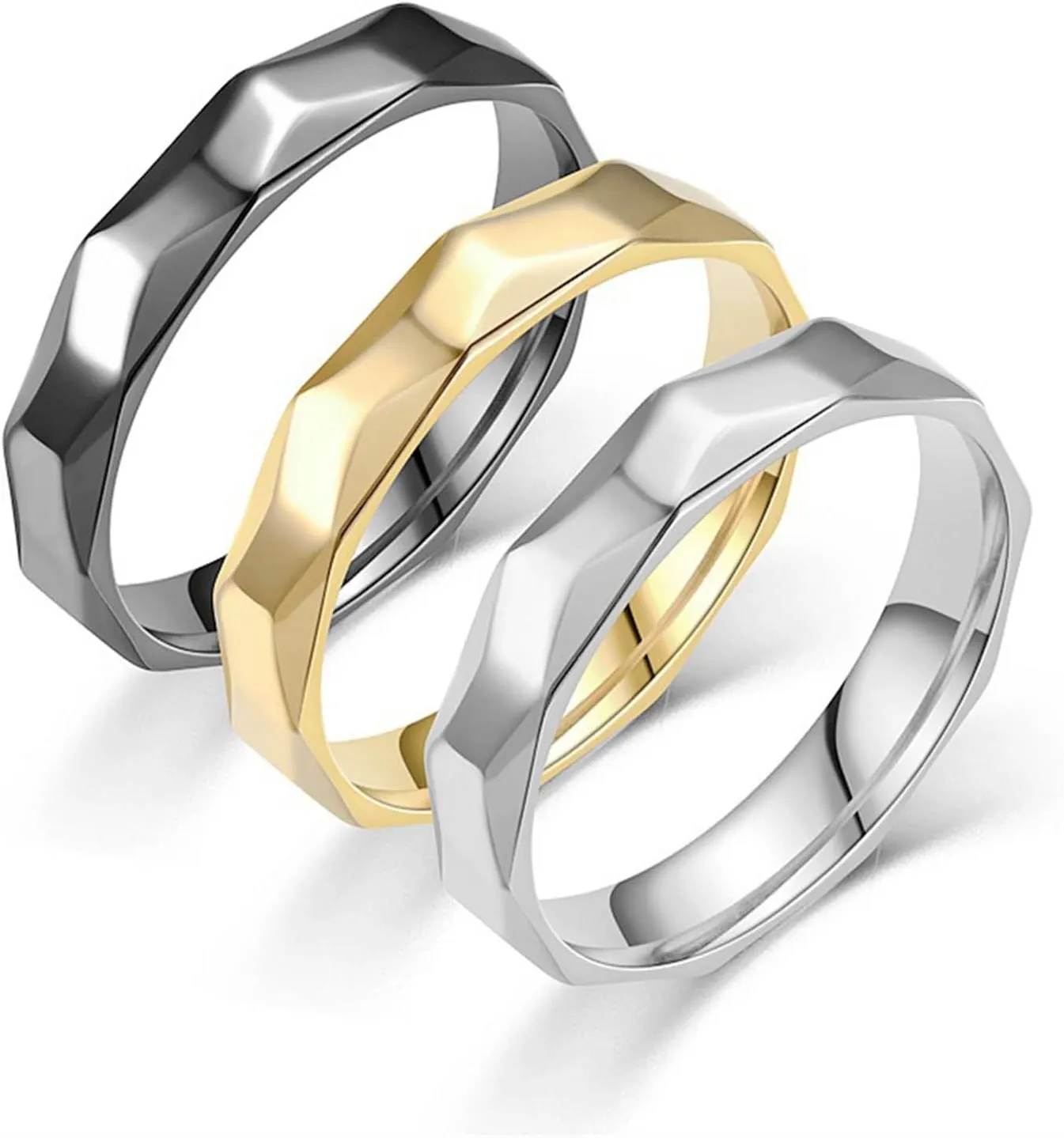Stackable Stainless Steel Multi-faceted Rhombus Rings for Women Engagement Wedding Bands Minimalist Jewelry Gifts