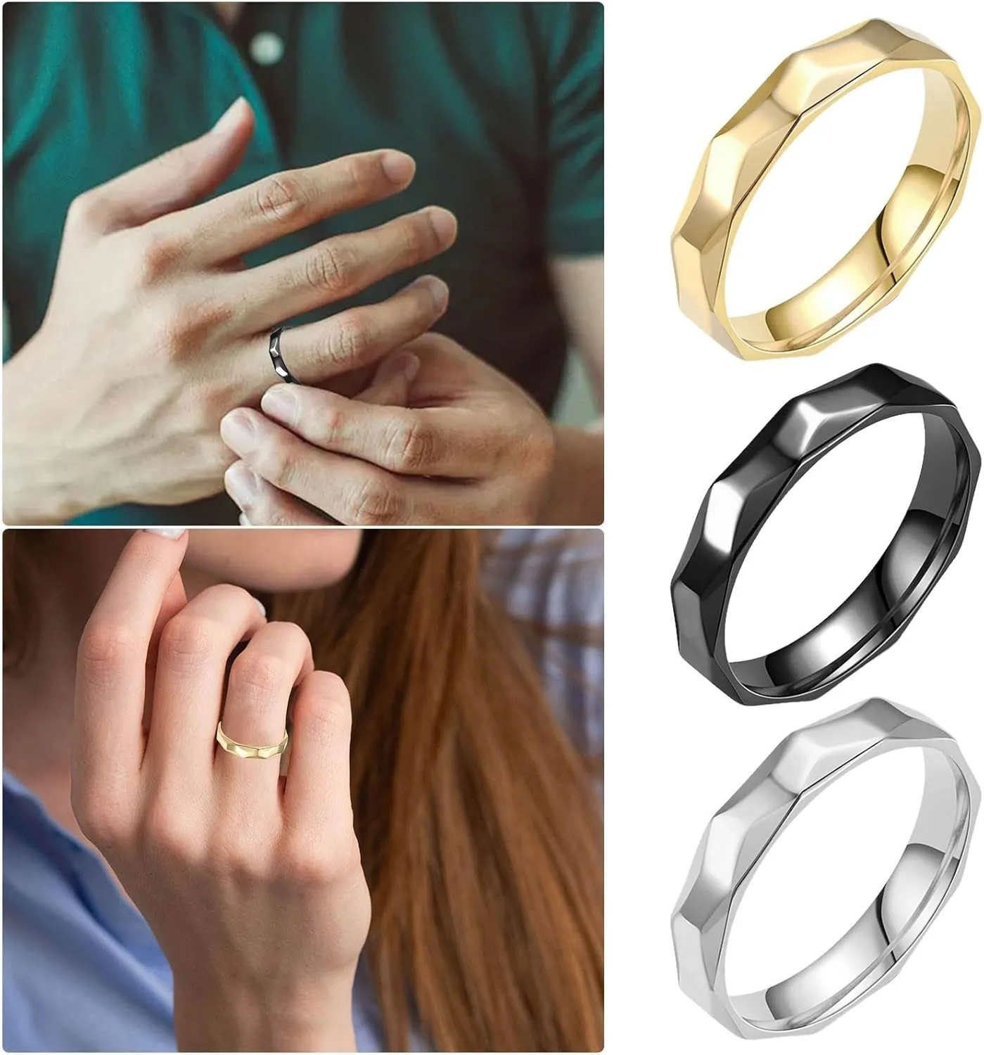 Stackable Stainless Steel Multi-faceted Rhombus Rings for Women Engagement Wedding Bands Minimalist Jewelry Gifts