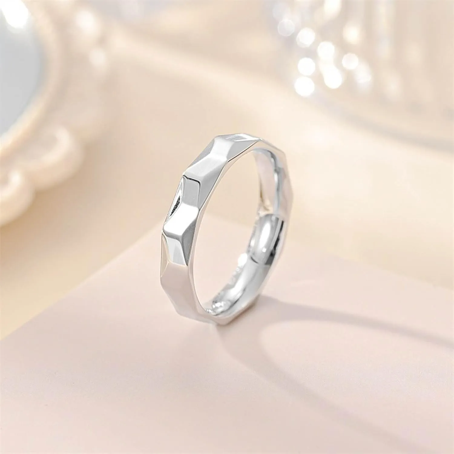 Stackable Stainless Steel Multi-faceted Rhombus Rings for Women Engagement Wedding Bands Minimalist Jewelry Gifts