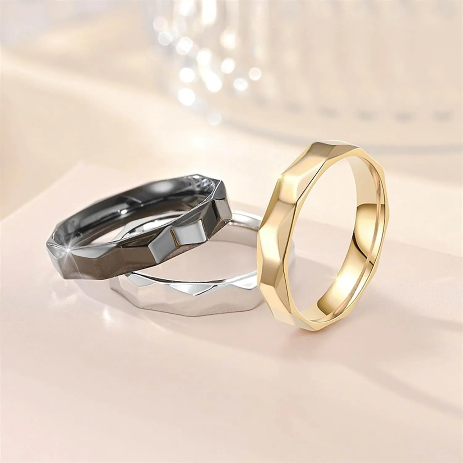 Stackable Stainless Steel Multi-faceted Rhombus Rings for Women Engagement Wedding Bands Minimalist Jewelry Gifts