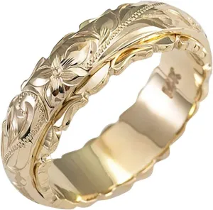 Stackable Wedding Band for Women,Gold Plated Engraved Rose Flower Thumb Rings Anniversary Valentines Day Mother's Day Gifts