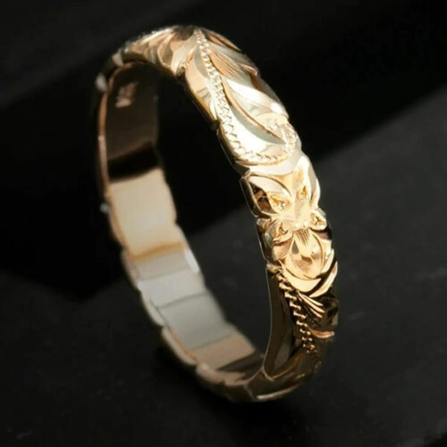 Stackable Wedding Band for Women,Gold Plated Engraved Rose Flower Thumb Rings Anniversary Valentines Day Mother's Day Gifts