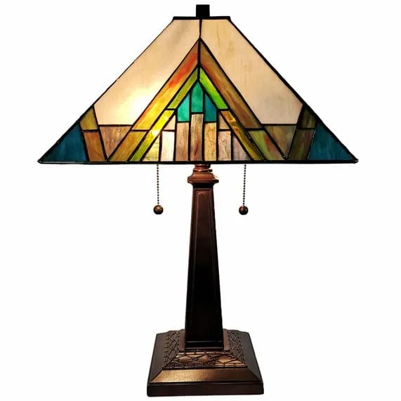 Stained Glass Handcrafted Pyramid Style Two Light Table Lamp