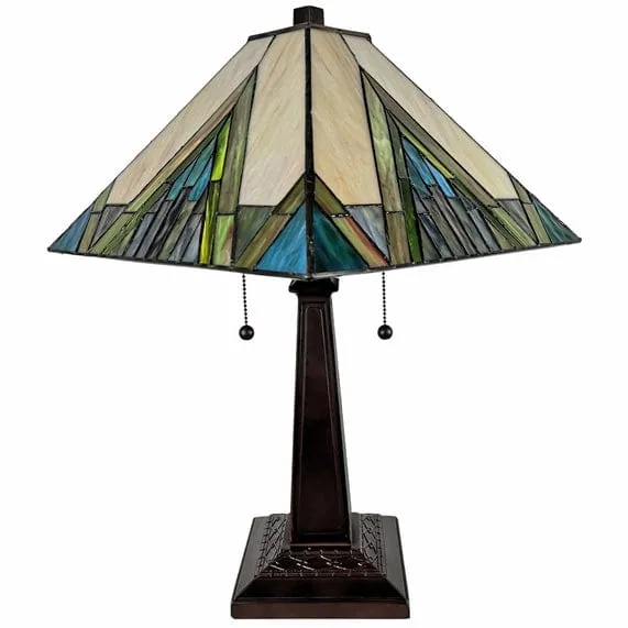 Stained Glass Handcrafted Pyramid Style Two Light Table Lamp