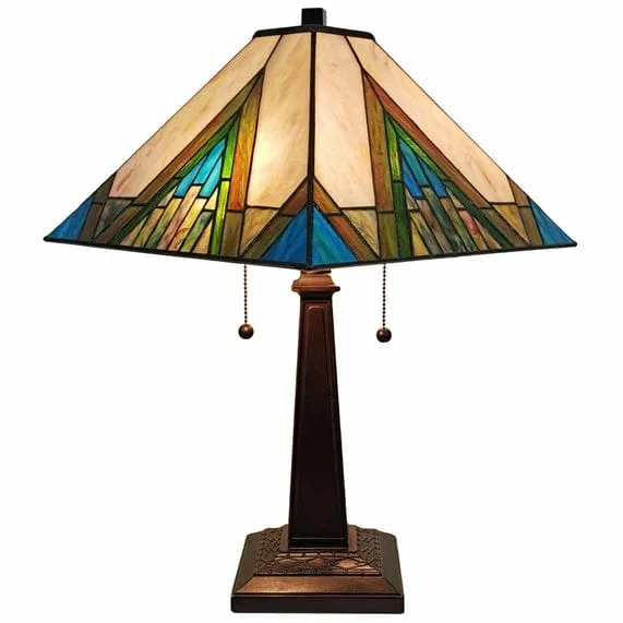 Stained Glass Handcrafted Pyramid Style Two Light Table Lamp