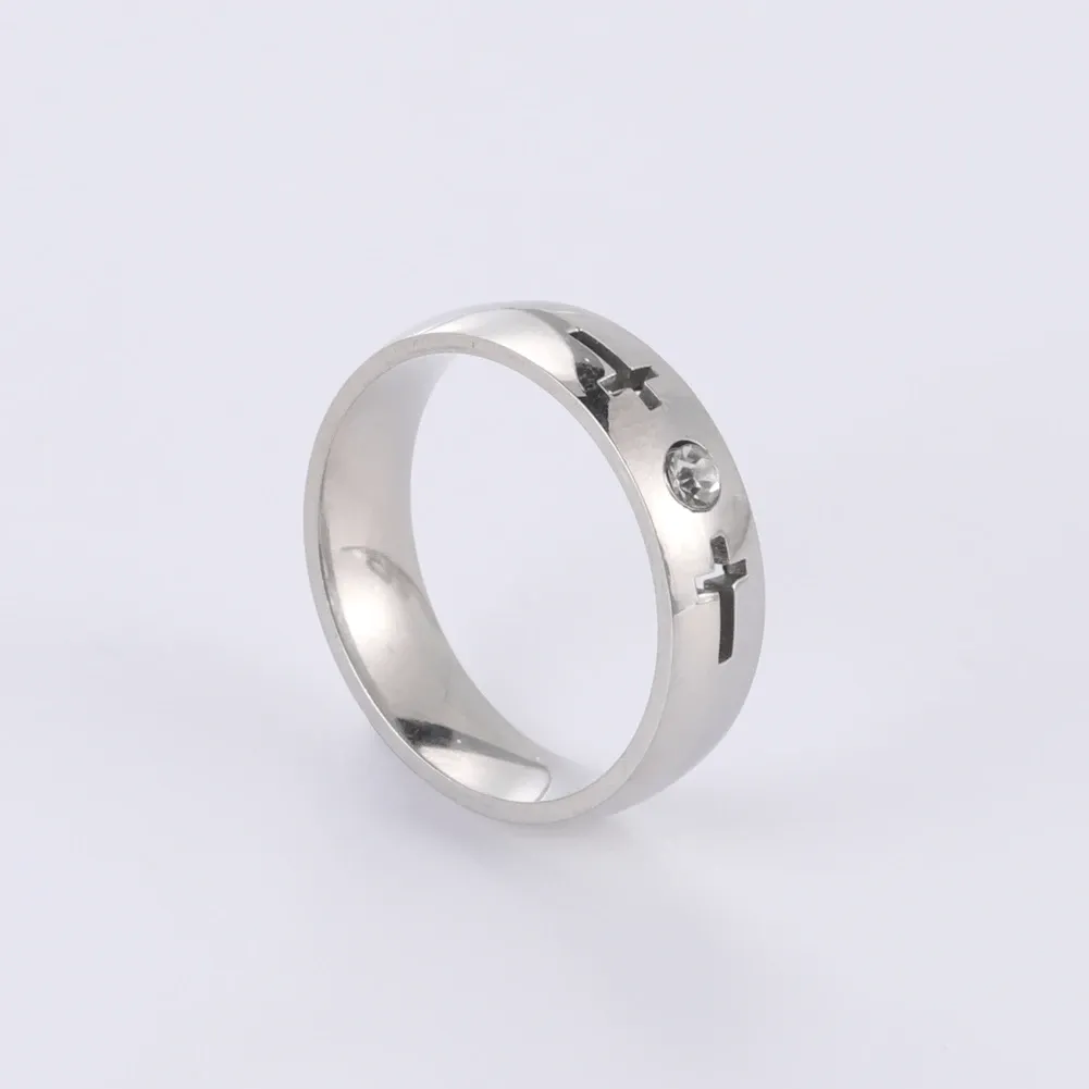 Stainless Steel Christian Ring with Hollow Cross