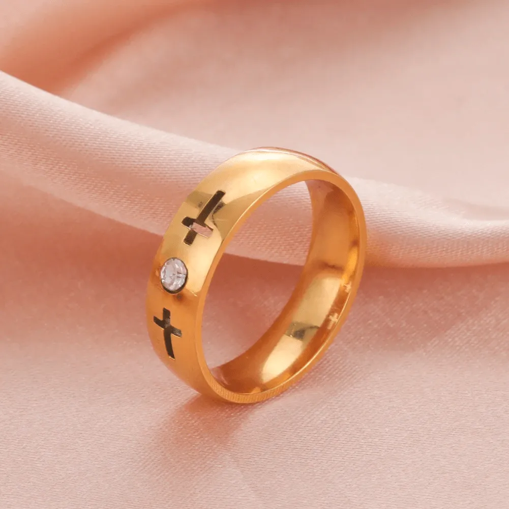 Stainless Steel Christian Ring with Hollow Cross