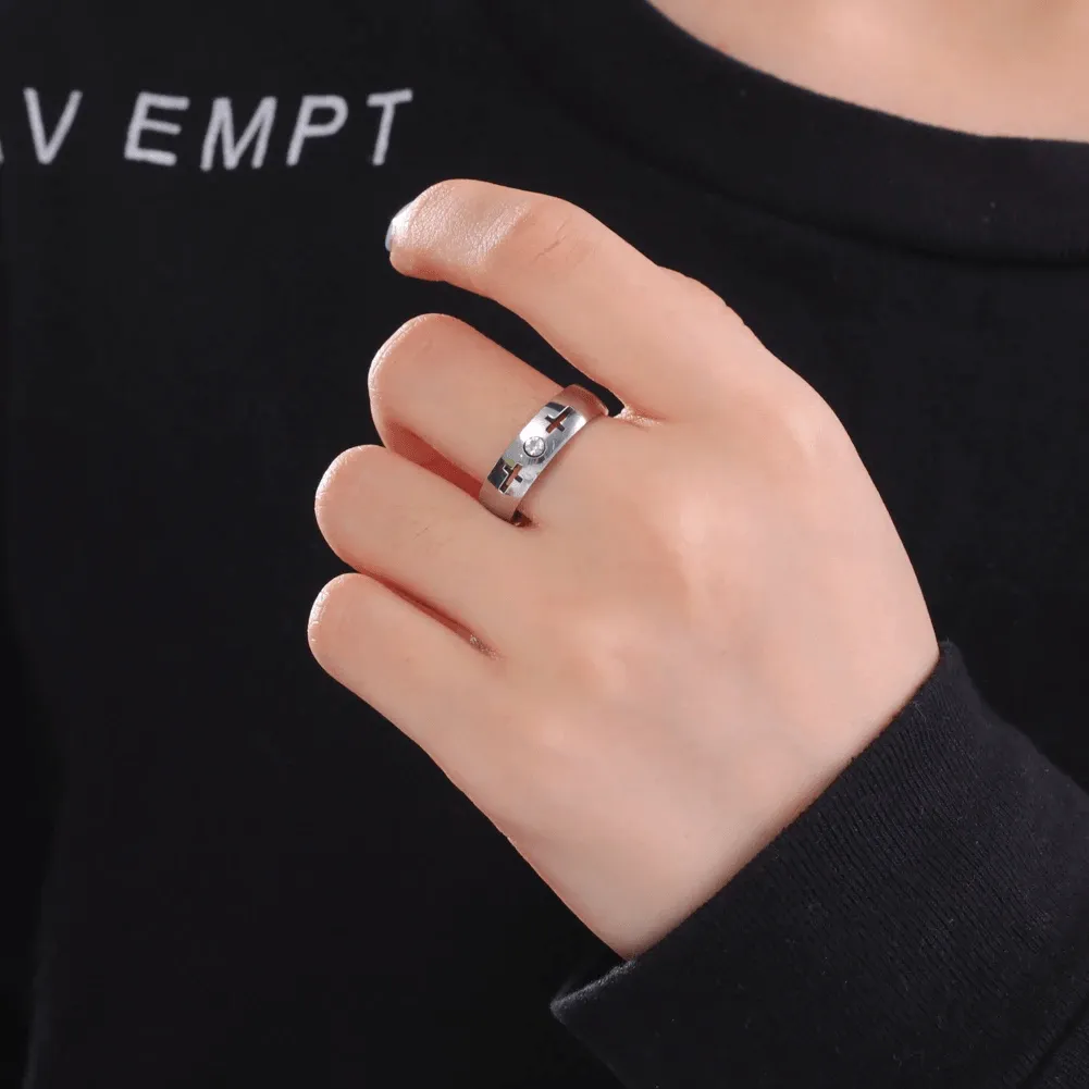 Stainless Steel Christian Ring with Hollow Cross