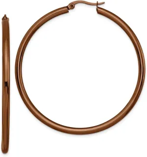 Stainless Steel Polished Hinged hoop Brown Plated Round-Hoop Earringss 52x3mm Wide 3mm Thick-Hoop Earring for Women