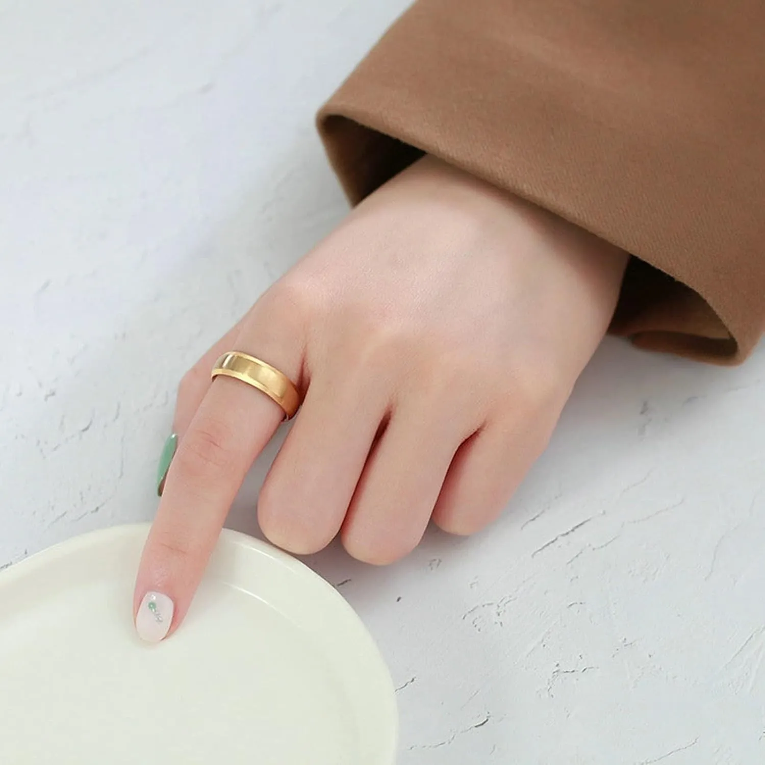 Stainless Steel Rings for Couples, Wedding Anniversary Rings for Couples Personalized 6MM Gold Brushed Ring Beveled Edge Size 6-13