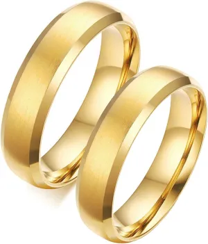 Stainless Steel Rings for Couples, Wedding Anniversary Rings for Couples Personalized 6MM Gold Brushed Ring Beveled Edge Size 6-13