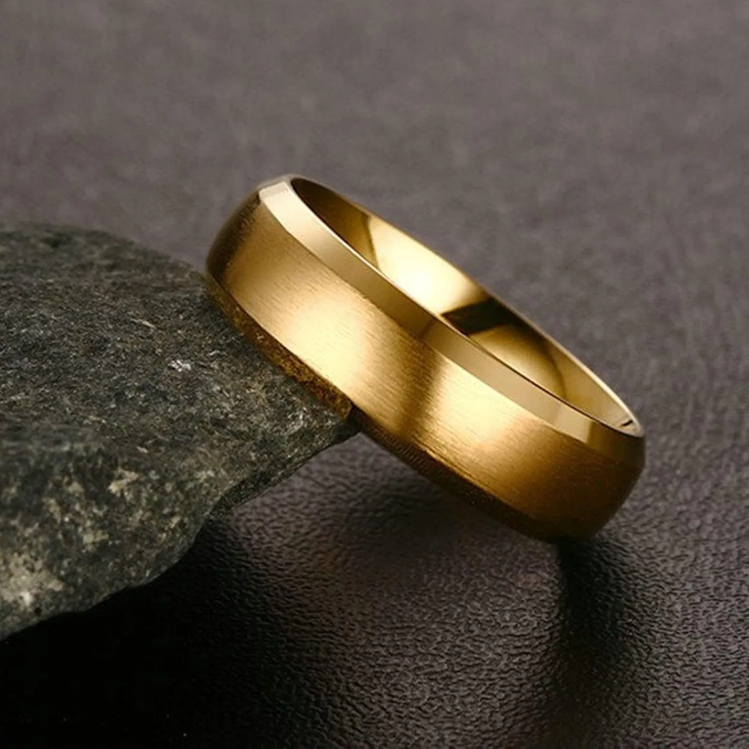 Stainless Steel Rings for Couples, Wedding Anniversary Rings for Couples Personalized 6MM Gold Brushed Ring Beveled Edge Size 6-13