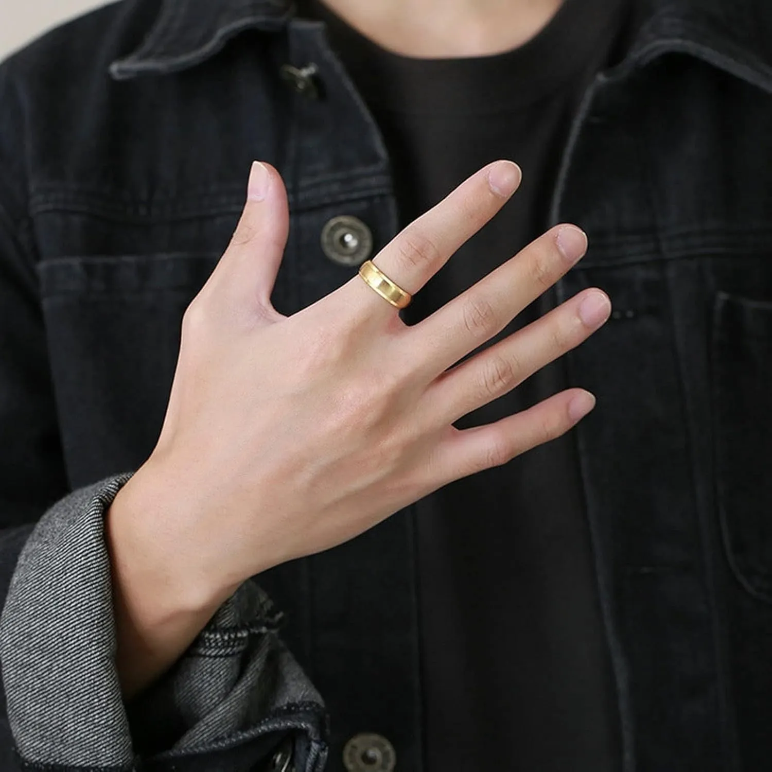 Stainless Steel Rings for Couples, Wedding Anniversary Rings for Couples Personalized 6MM Gold Brushed Ring Beveled Edge Size 6-13