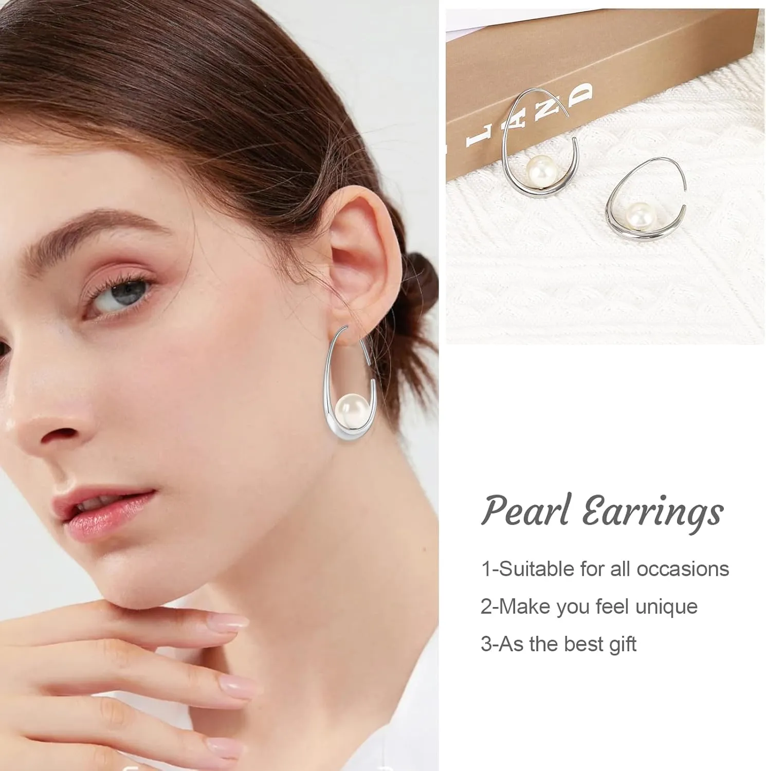 Statement Large Oval Hoop Pearl Earrings, Gold Pearl Drop Dangle Earrings for Women, Teardrop Silver Pearl Drop Earrings, Statement Fashion Wedding Bridal Earrings as Birthday Christmas Gifts
