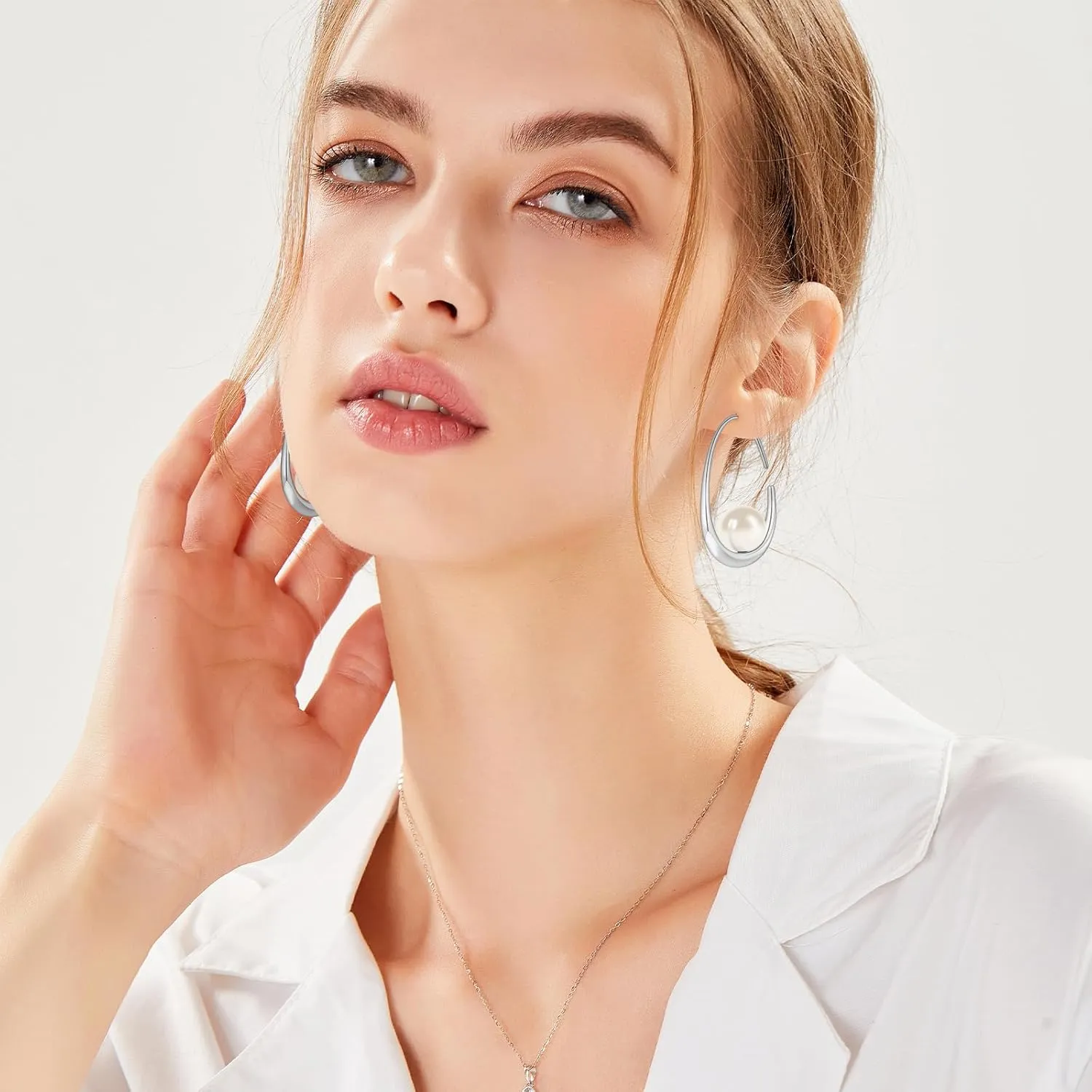 Statement Large Oval Hoop Pearl Earrings, Gold Pearl Drop Dangle Earrings for Women, Teardrop Silver Pearl Drop Earrings, Statement Fashion Wedding Bridal Earrings as Birthday Christmas Gifts