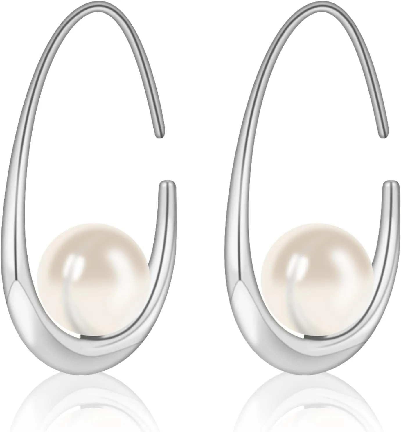 Statement Large Oval Hoop Pearl Earrings, Gold Pearl Drop Dangle Earrings for Women, Teardrop Silver Pearl Drop Earrings, Statement Fashion Wedding Bridal Earrings as Birthday Christmas Gifts