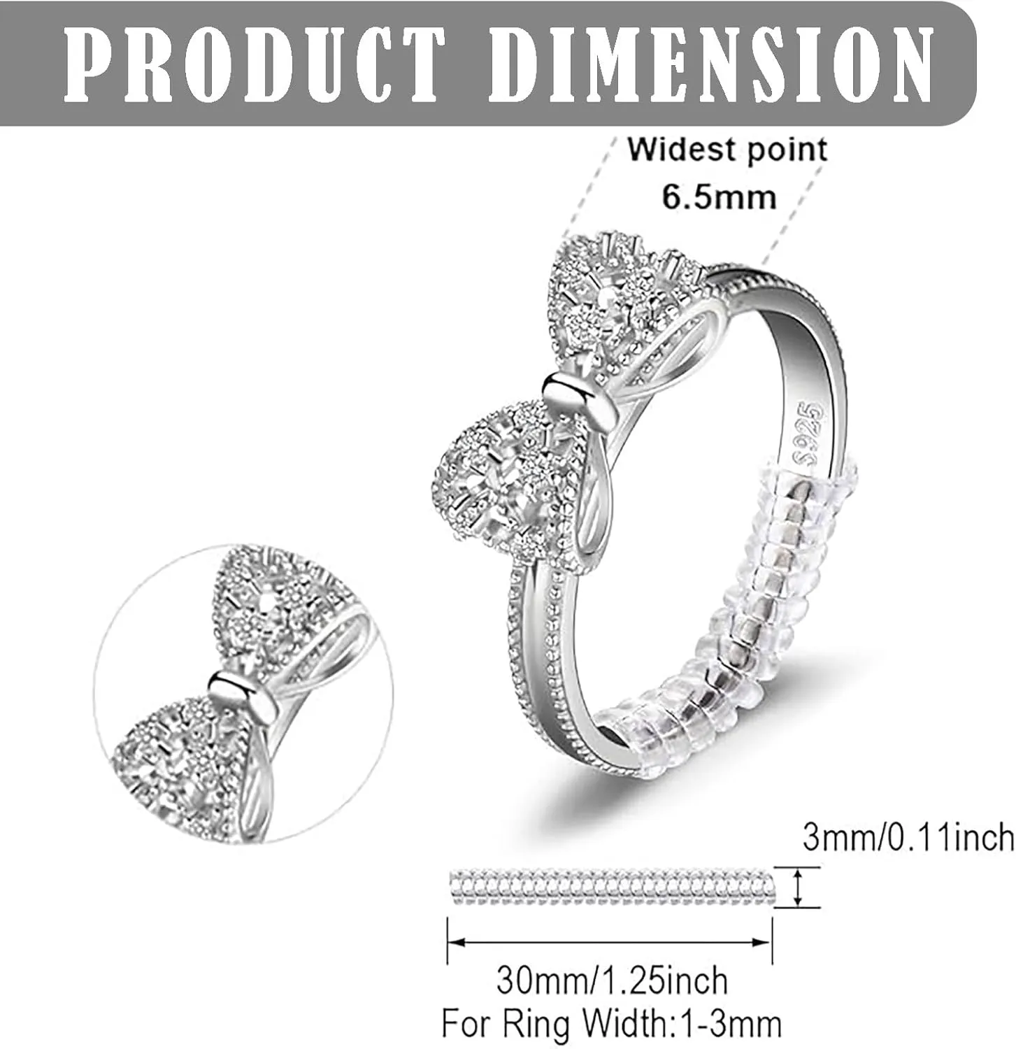 Sterling Silver Bow Ring for Women, 14K White Gold Plated, Wedding Band Promise Ring