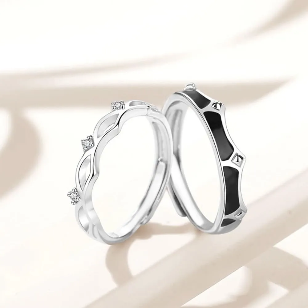 Sterling Silver Couples Matching King Queen Promise Rings for Her, Him, Women, Men Engagement Wedding Adjustable Ring, Gift Wrap