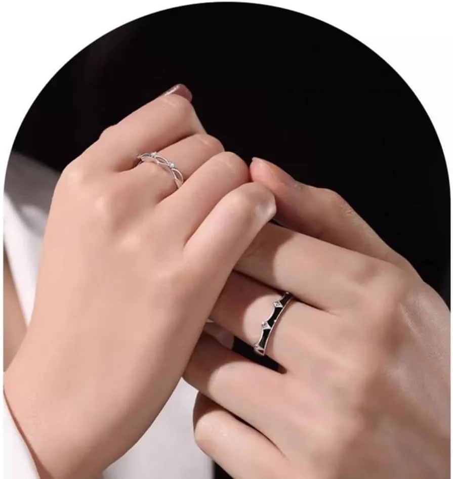 Sterling Silver Couples Matching King Queen Promise Rings for Her, Him, Women, Men Engagement Wedding Adjustable Ring, Gift Wrap