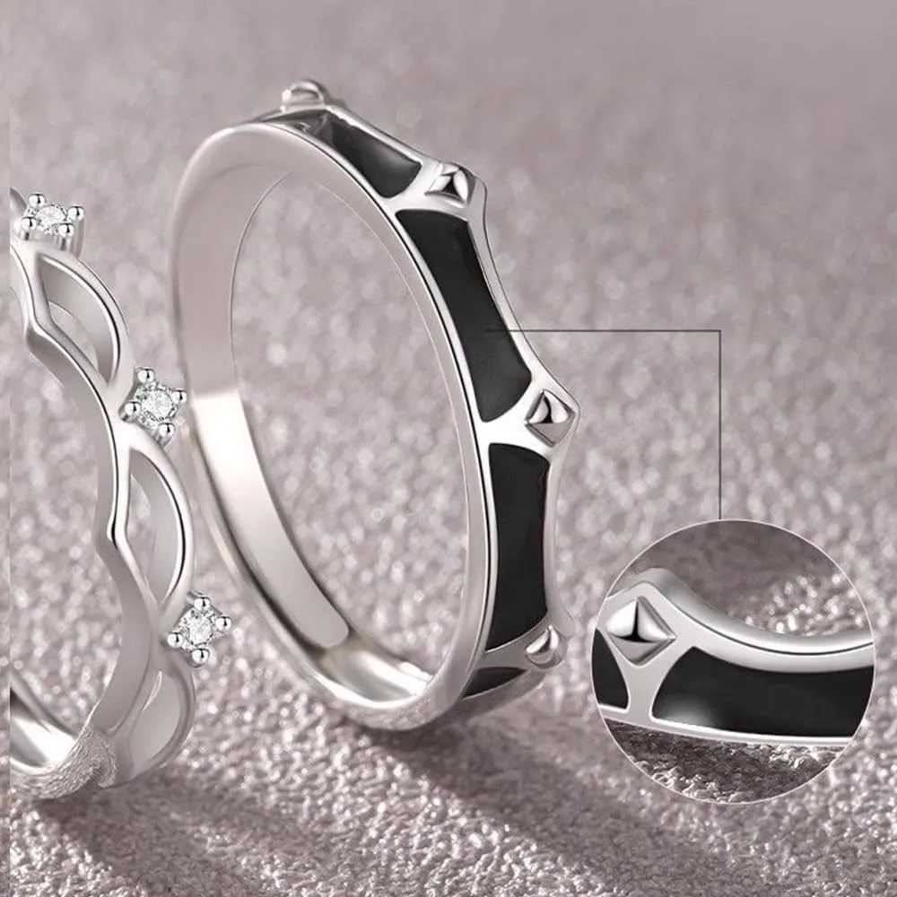 Sterling Silver Couples Matching King Queen Promise Rings for Her, Him, Women, Men Engagement Wedding Adjustable Ring, Gift Wrap