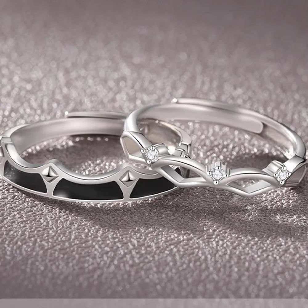 Sterling Silver Couples Matching King Queen Promise Rings for Her, Him, Women, Men Engagement Wedding Adjustable Ring, Gift Wrap