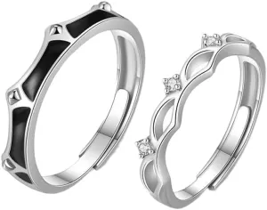 Sterling Silver Couples Matching King Queen Promise Rings for Her, Him, Women, Men Engagement Wedding Adjustable Ring, Gift Wrap