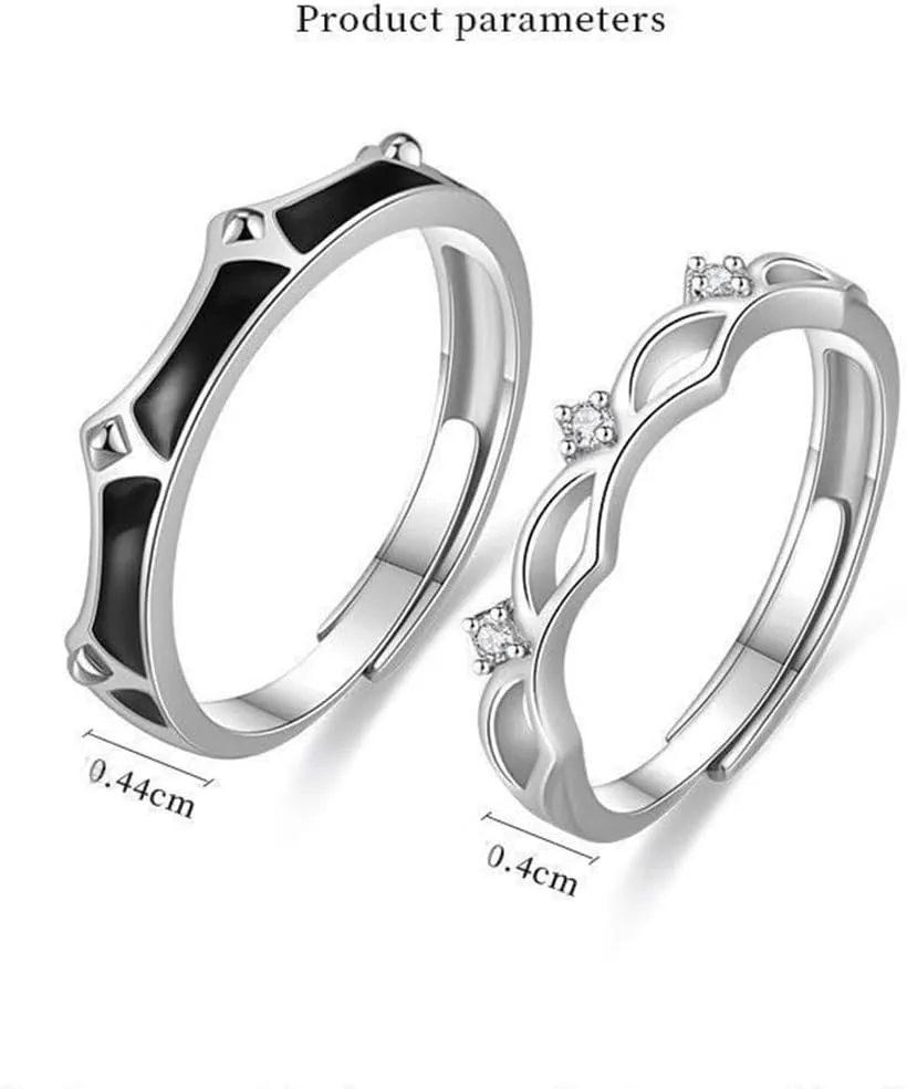 Sterling Silver Couples Matching King Queen Promise Rings for Her, Him, Women, Men Engagement Wedding Adjustable Ring, Gift Wrap