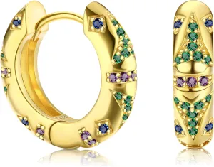 Sterling Silver CZ Chunky Hoop Earrings 14K Gold Plated 925 Huggie Hoop Earrings For Women Cubic Zirconia Huggie Earrings