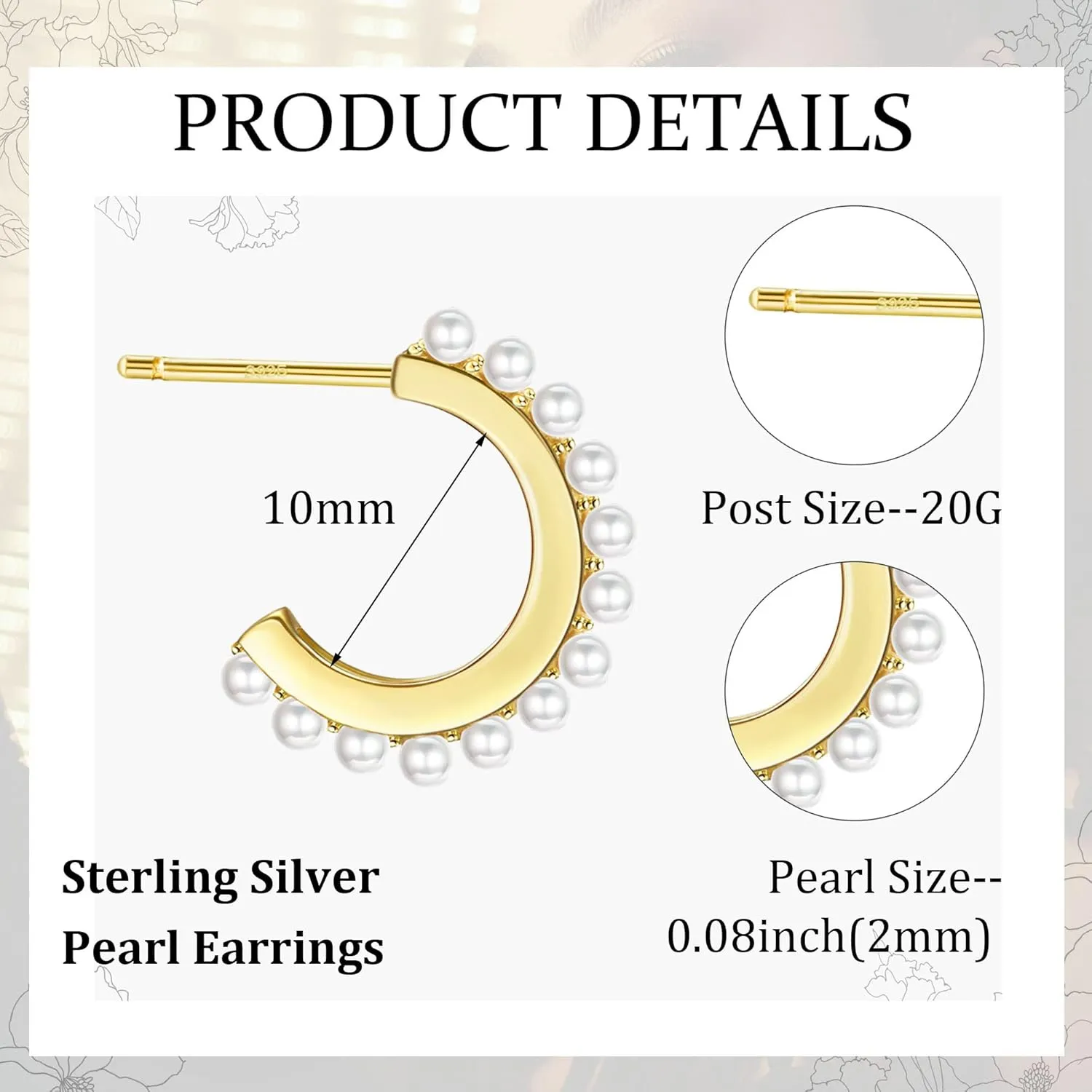 Sterling Silver Pearl Hoop Earrings for Women 14K Gold Plated Small Huggie Hoop Earrings Tiny Pearl Earrings Irregular Pearl Earrings Jewelry