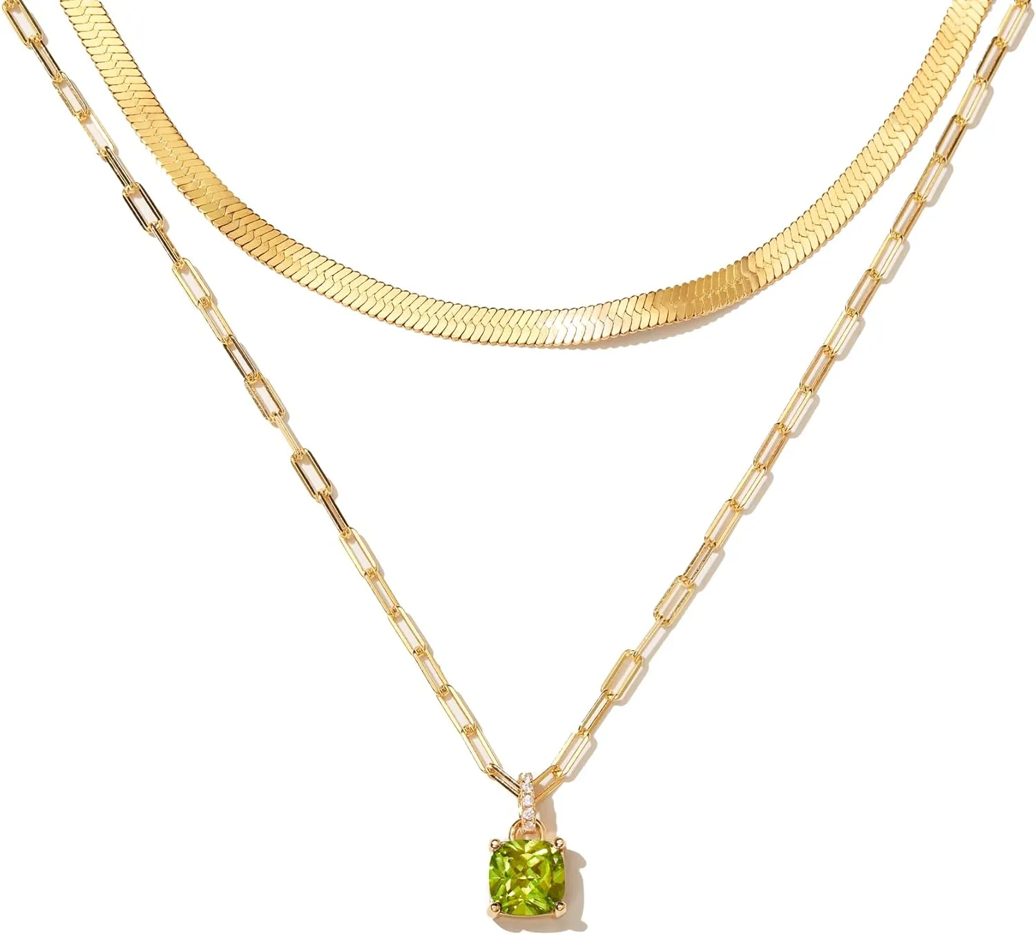 STORYJEWELLERY Birthstone Necklace for Women, Gold Layered Necklaces for Women, 18K Gold Plated Layering Pendant Snake Herringbone Paperclip Chain Necklace Choker Jewelry Gift for Women(P 08)