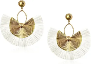 Straw Women Tassel Earrings Bohemia Fan Shape Thread Tassel Statement Drop Dangle Earrings