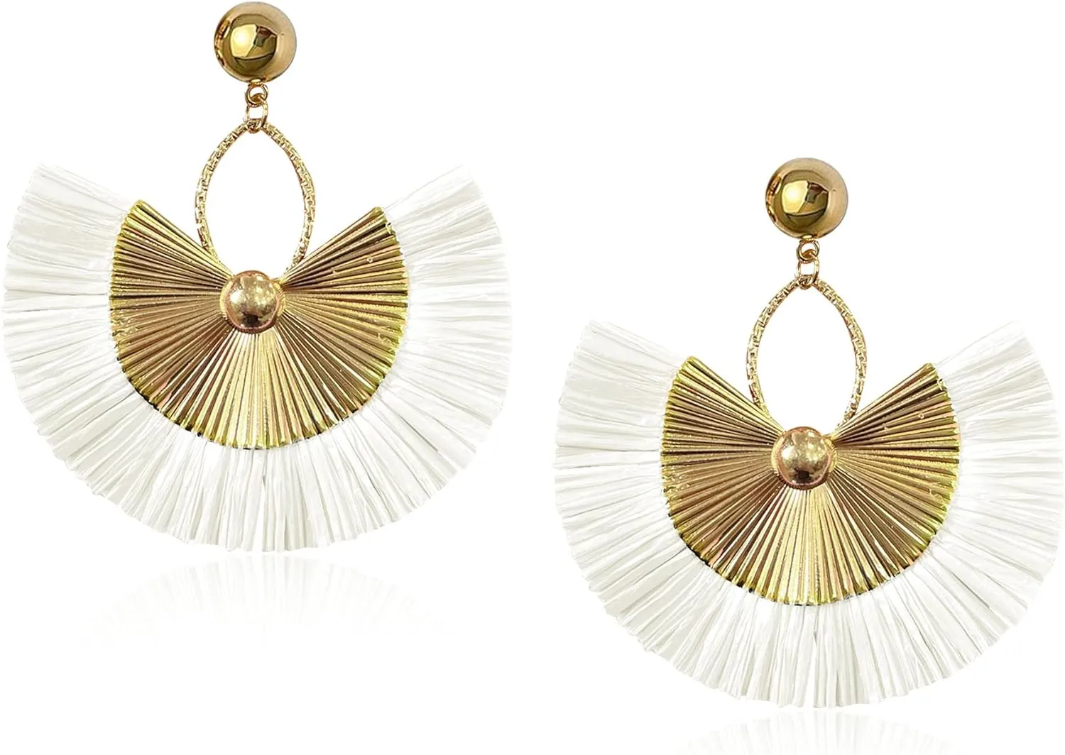 Straw Women Tassel Earrings Bohemia Fan Shape Thread Tassel Statement Drop Dangle Earrings