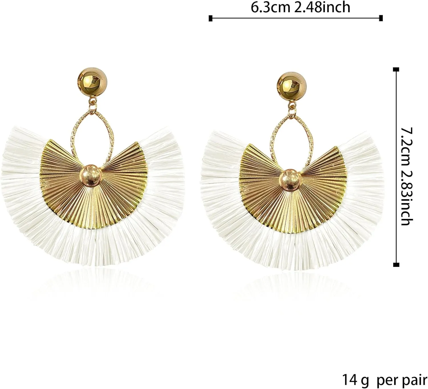 Straw Women Tassel Earrings Bohemia Fan Shape Thread Tassel Statement Drop Dangle Earrings