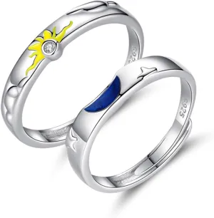 Sun and Moon Couple Rings Set Adjustable Rings Black White Couple Rings for Girlfriend and Boyfriend Valentine's Day Gift Jewelry