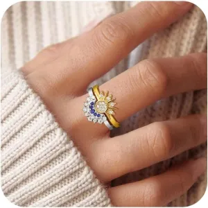 Sun and Moon Rings for Women, 2PCS 14k Gold/Silver Plated Stackable Rings for Women Chunky Gold Rings Set Cute Fashion Stacking Matching Rings Dainty Adjustable Knuckle Womens Rings Jewelry