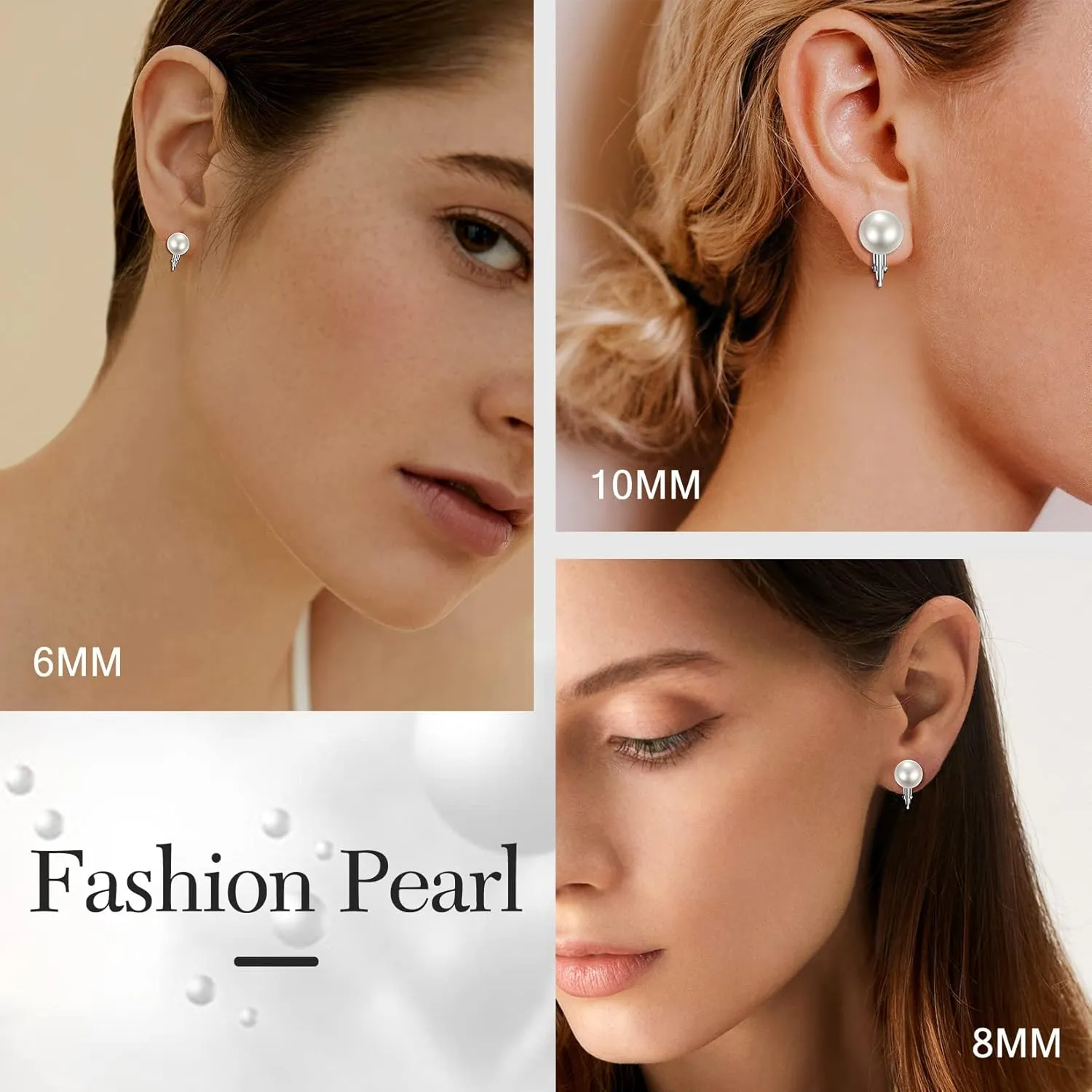 Suplight 925 Stelring Silver Freshwater Pearl Non Piercing Clip On Pearl Earrings 6-8-10 mm Earrings Stud Jewelry for Women (with Gift Box)