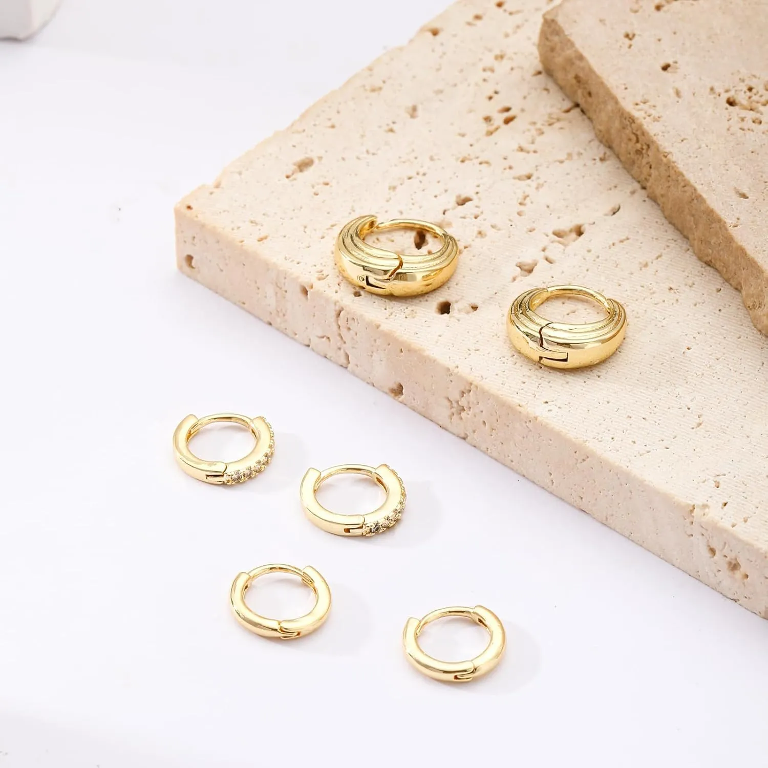 Tasiso Gold Hoop Earrings for Women, Dainty 14K Gold Plated Huggie Hoop Earrings Lightweight Hypoallergenic Earring Set Cubic Zircon Earrings Pack for Women Trendy Jewelry Gifts