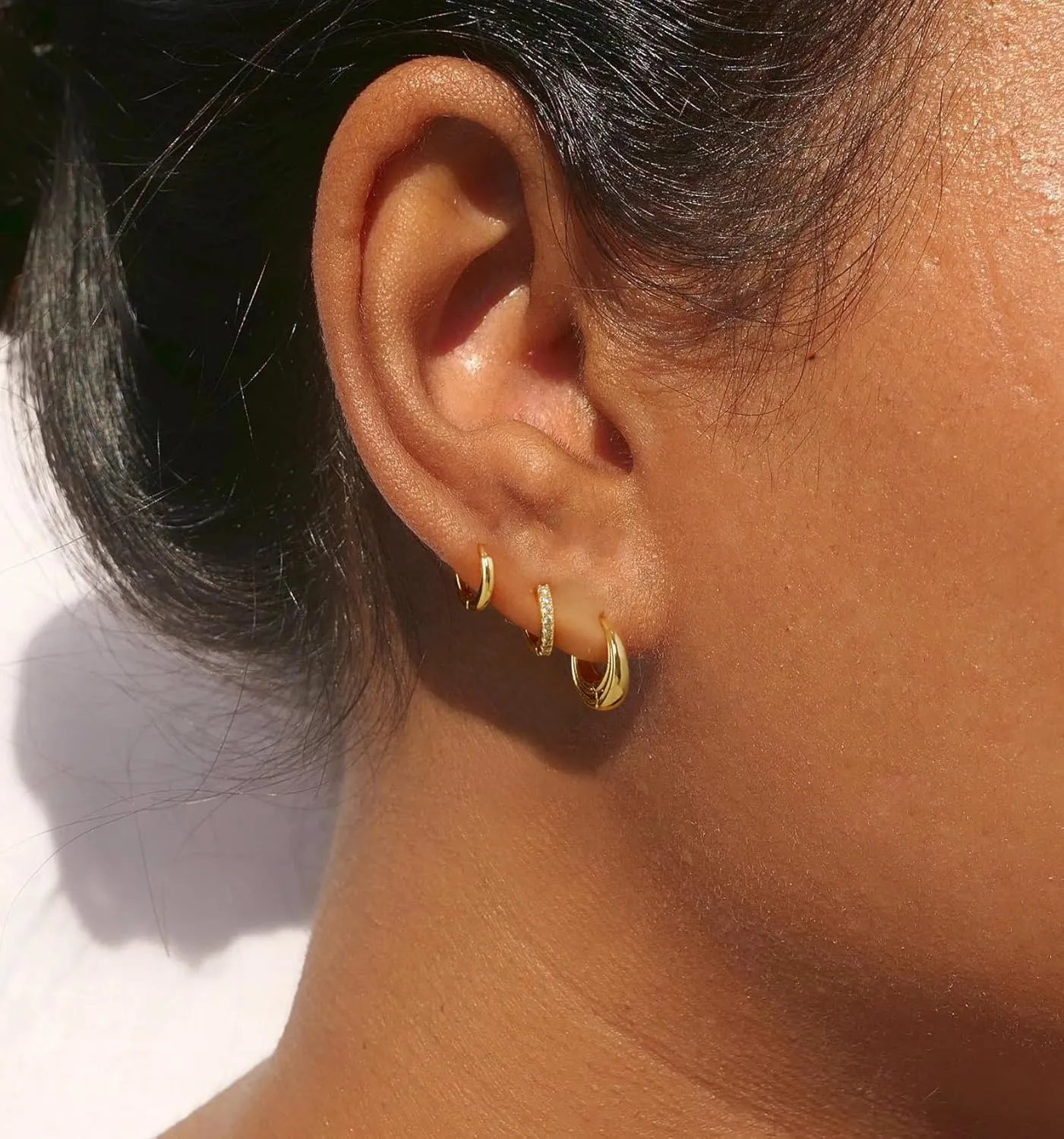 Tasiso Gold Hoop Earrings for Women, Dainty 14K Gold Plated Huggie Hoop Earrings Lightweight Hypoallergenic Earring Set Cubic Zircon Earrings Pack for Women Trendy Jewelry Gifts