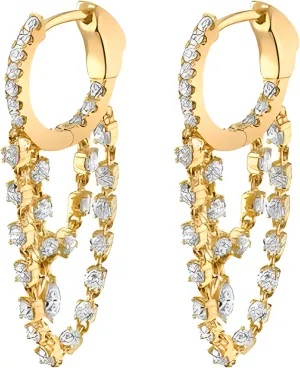Tassel Chain Huggie Drop Dangle Earrings for Women Teen Cubic Zirconia Inlaid Chain Small Hoop Earrings