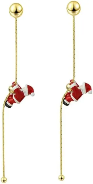 Tassel Santa Claus Dangle Drop Ear Jacket Earrings for Women Gold Plated Chain Threader Dangling Tiny Ball Cartilage Front Back Stud Earring Cute Christmas Holiday Festive Party Jewelry Gifts